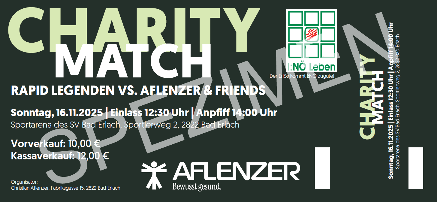 Tickets vor Ort erhältlich! Ticket – Charity Match: Rapid Legenden vs. Aflenzer & Friends
